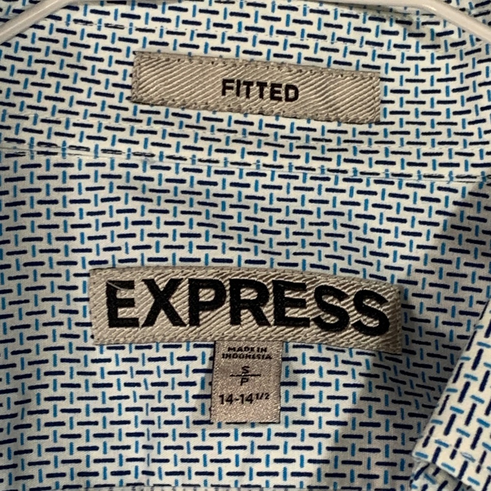 Y2K Express Fitted Shirt Geometric Print Long Sleeve Button Down Mens 14-14 1/2